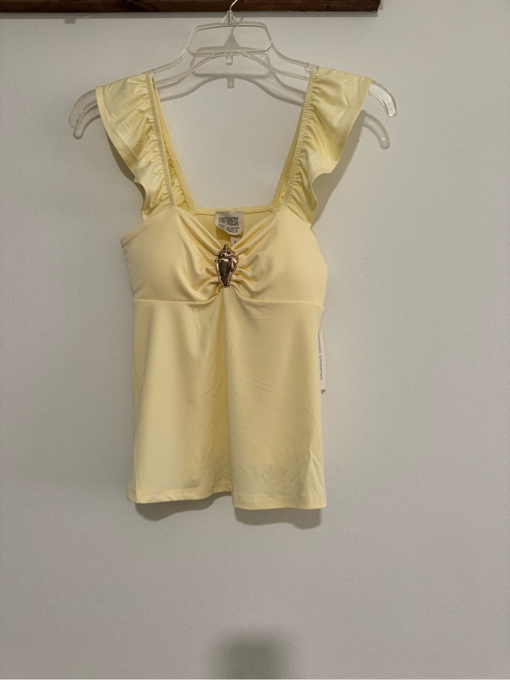 Derek Heart Pale Yellow Ruffle Strap Tank with Center Accent